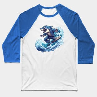 Shark Surfing - Shark Beach Baseball T-Shirt